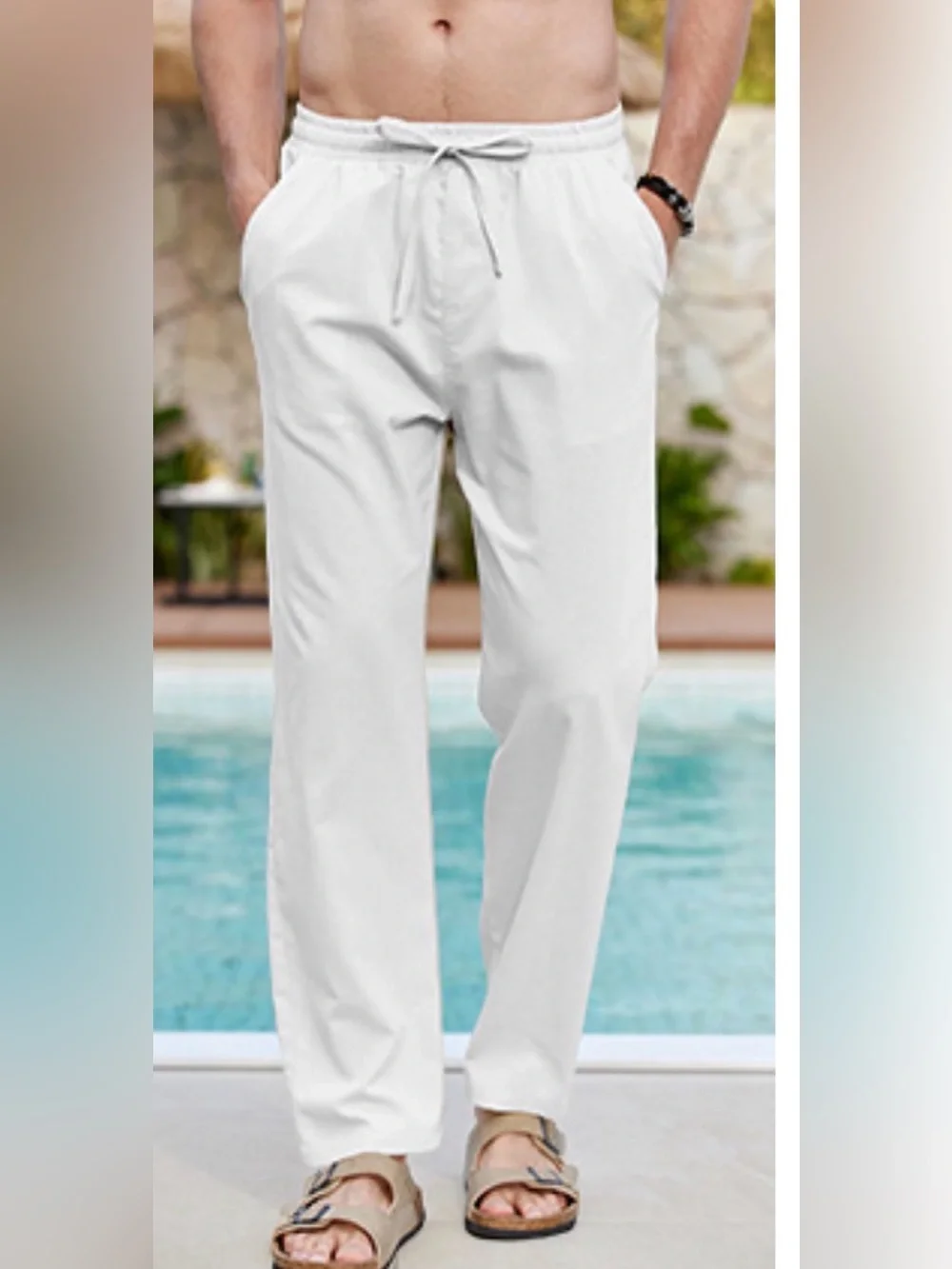 COOFANDY Men's Linen Casual Yoga Pants Beach Coastal Lightweight White XXL 2XL